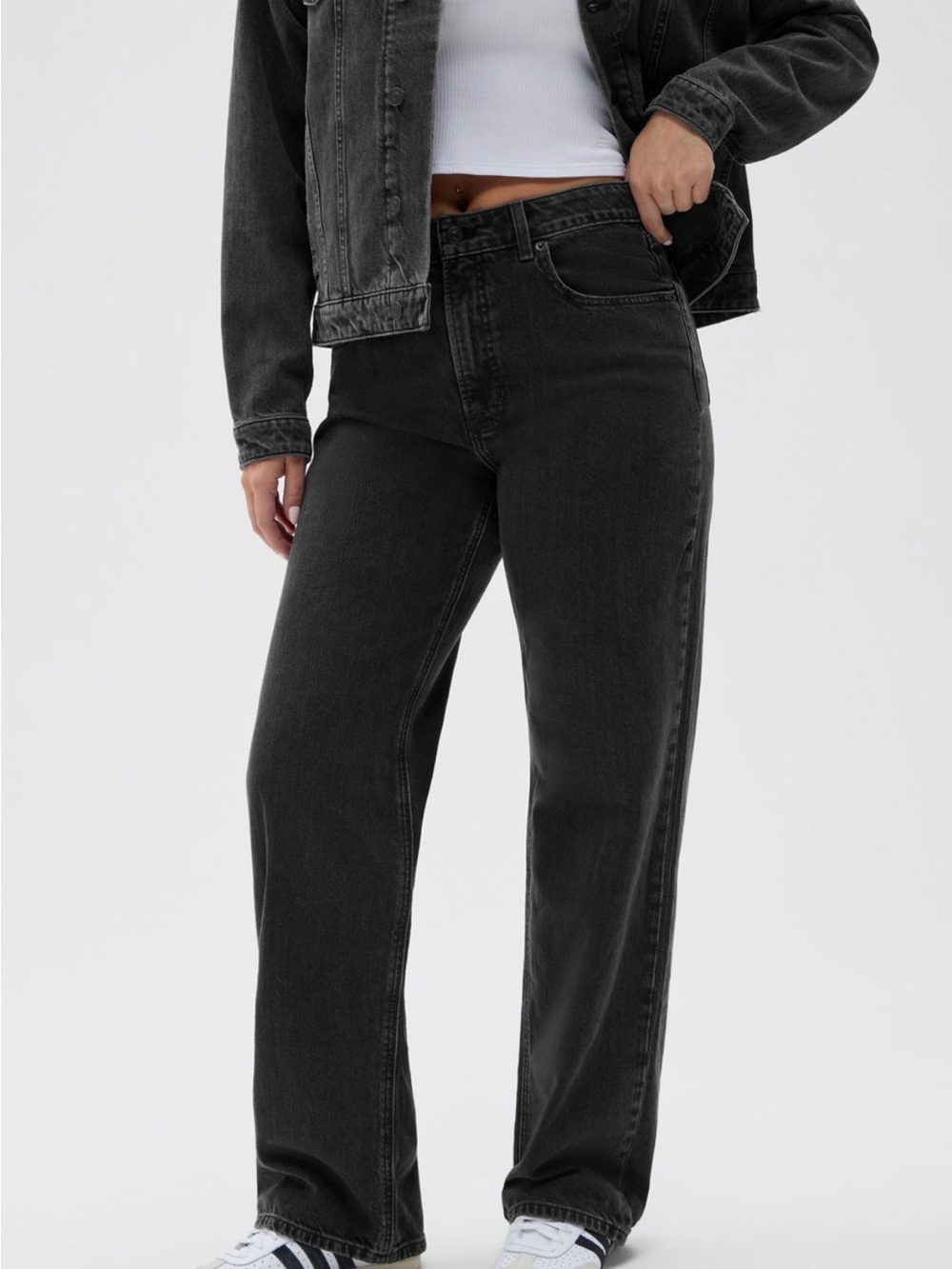 Fabletics Women’s Washed black/ Charcoal Gray Mid rise Baggy Jeans